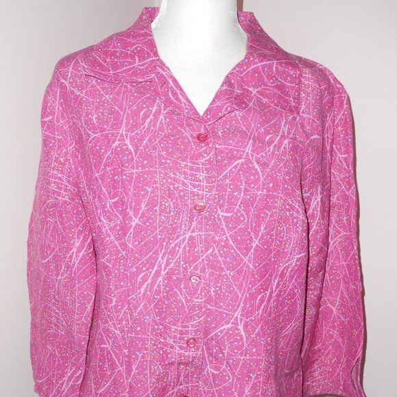 Christopher & Banks  Rose 3/4 Sleeve Collared Button Blouse Blue Yellow Swirls-M - Picture 1 of 3